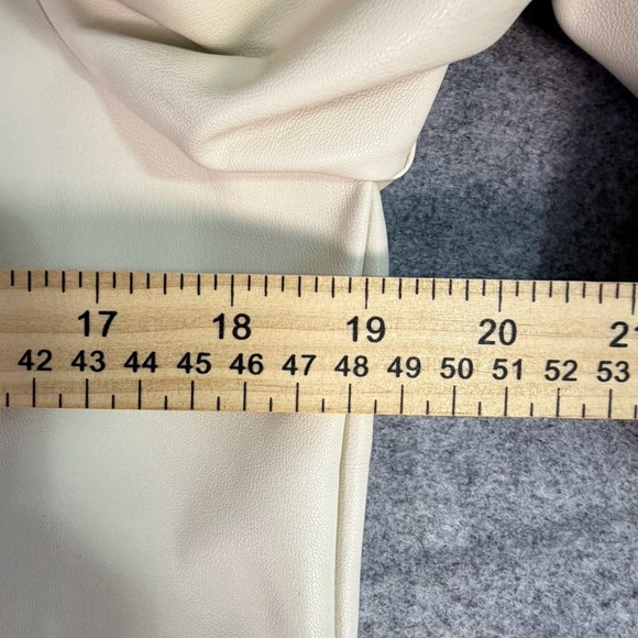 Faux Leather Long Sleeve Button Down Shirt Cream Puff Sleeve Size M - Picture 6 of 11